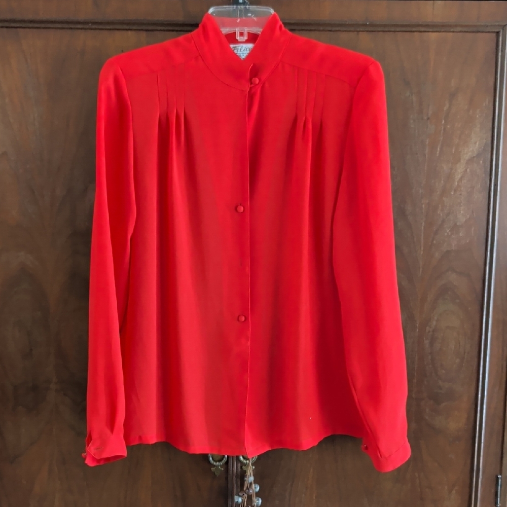Elegant Red Long Sleeve Blouse